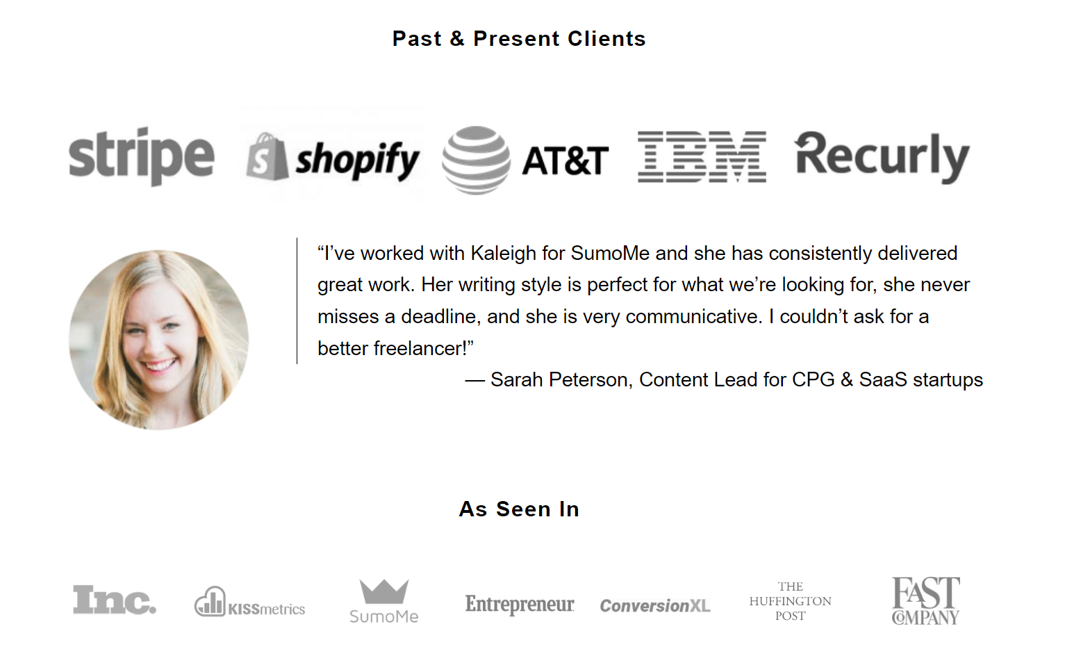 Social proof on writer's website