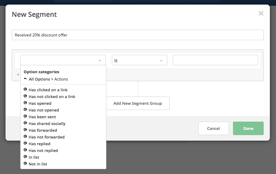 ActiveCampaign segmentation example