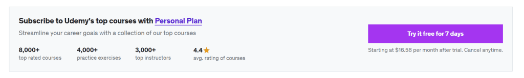 benefits of udemy certificate: the personal plan
