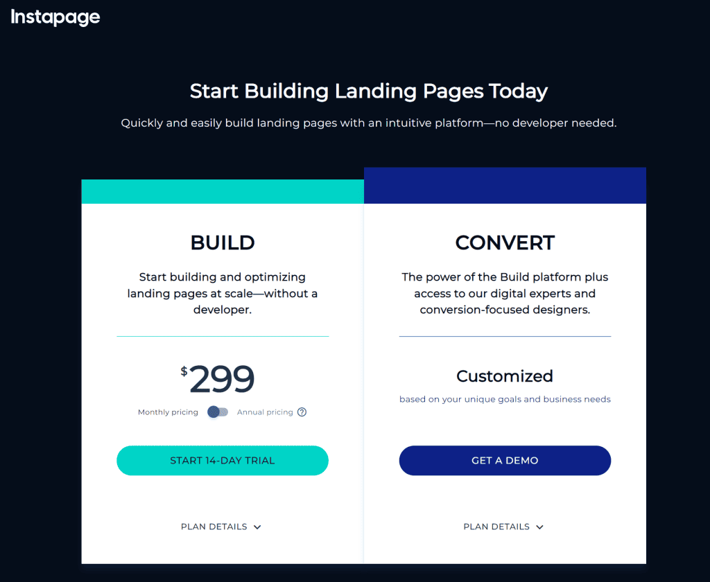 Clickfunnels vs Instapage: Instapage's pricing plans