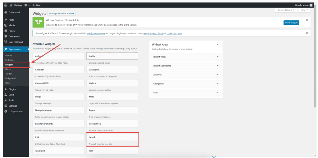 How To Add A Search Bar In WordPress: using a widget