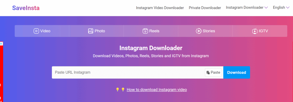 Instagram to MP4 - tools to use: SaveInsta
