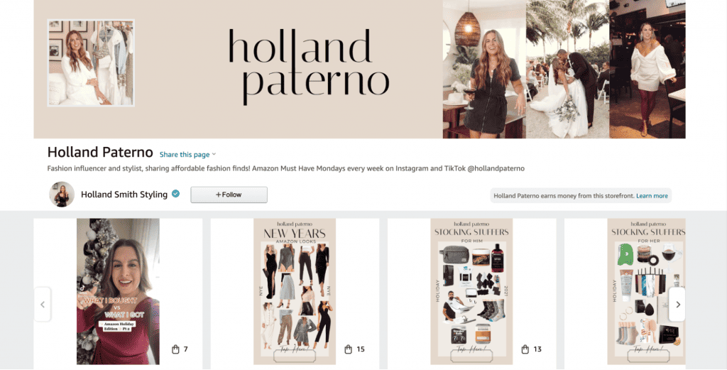 how to create an amazon storefront as an influencer: example of storefront by Holland Paterno