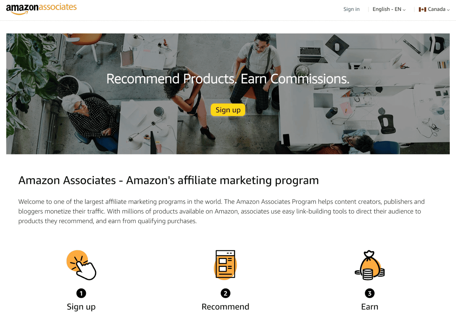 Amazon associates homepage