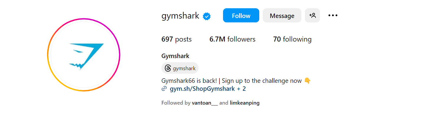 Gymshark as an example (Gymshark's Instagram profile)