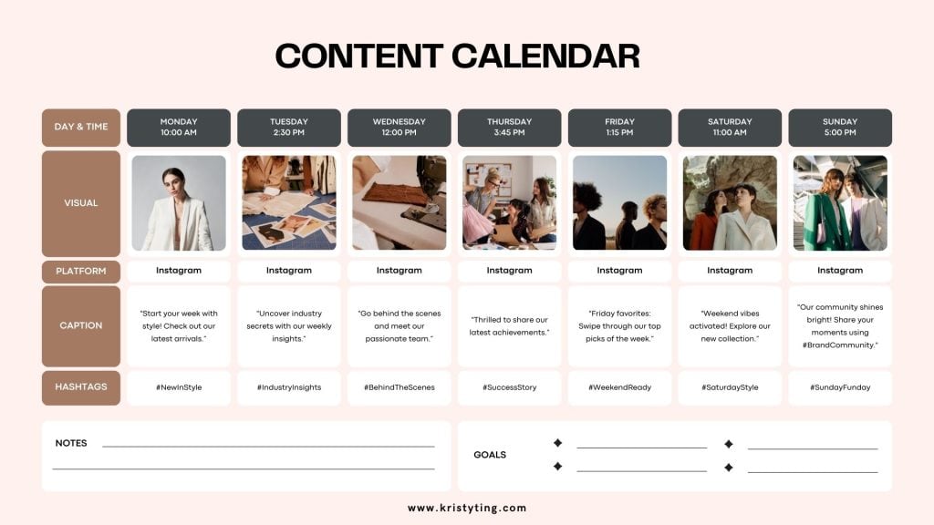 Sample image of content calendar