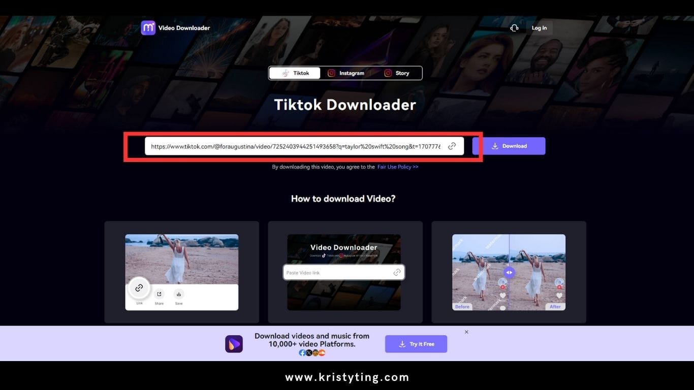 pasting the from TikTok link to Media.io on the dashboard