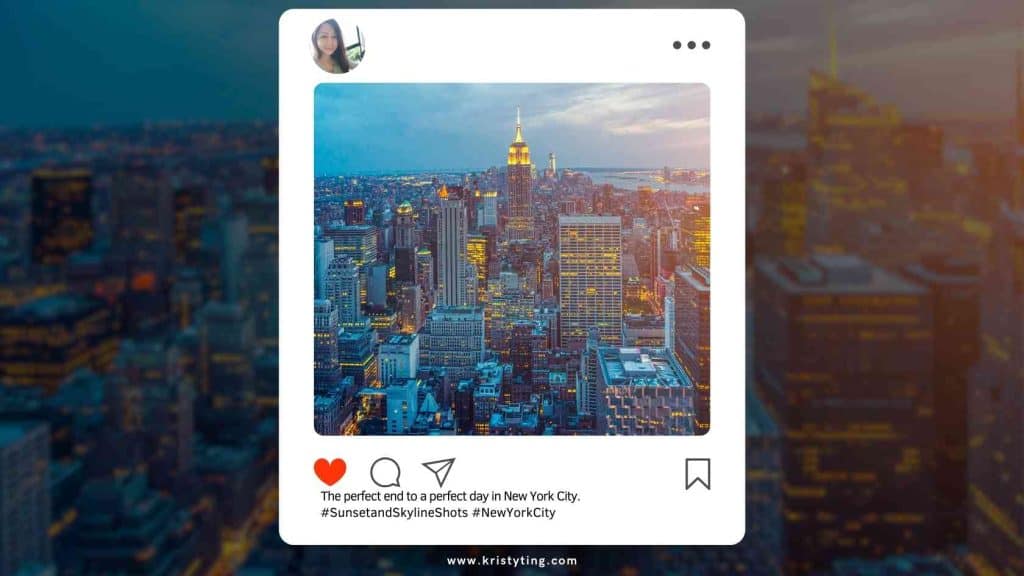 New York Instagram Captions - A view of New York City skyline at dusk with the Empire State Building in the center.