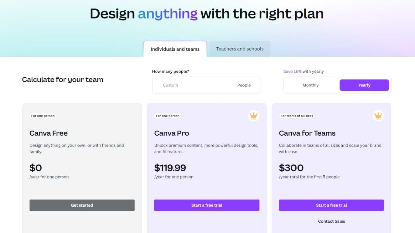 Canva Elements - Canva pricing plans.