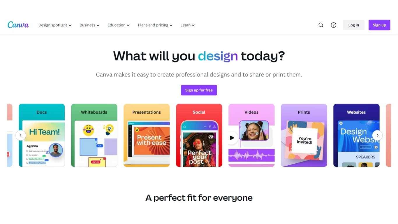 Canva Elements - Canva homepage with design options.