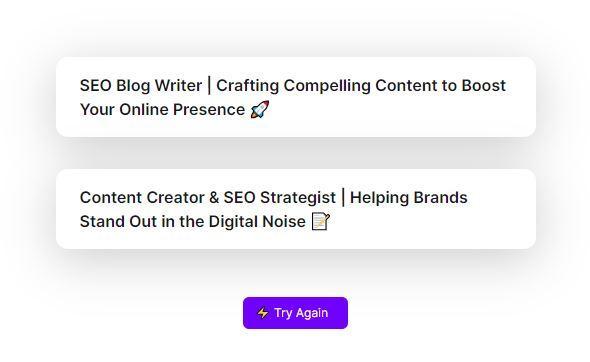 Taplio - Generated LinkedIn headlines for a SEO Blog Writer and Content Creator on a digital tool's result page