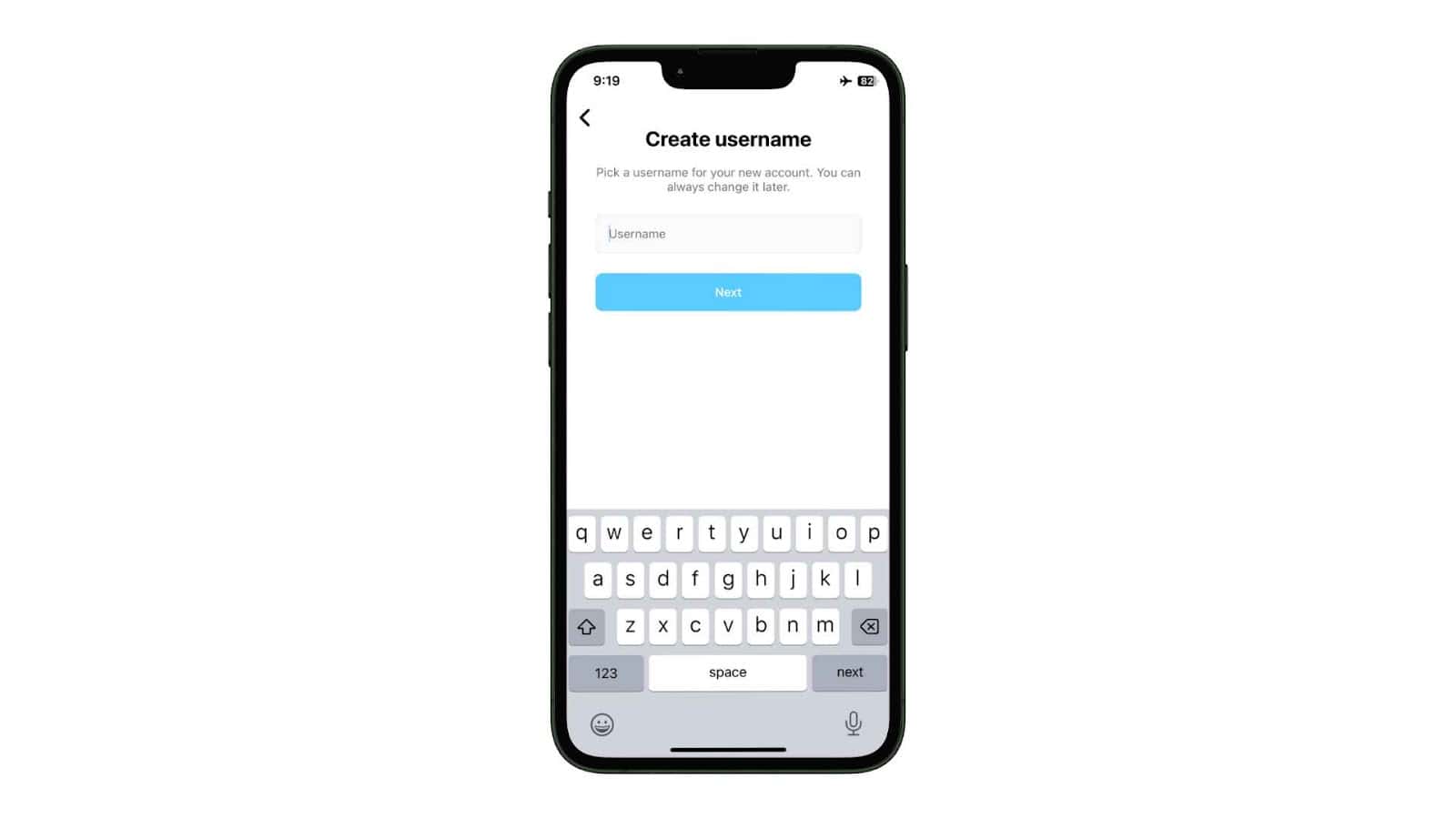 How to View Instagram Stories Without Them Knowing - A smartphone with a screen to create a username, showing a keyboard and a text field to crreate a new Instagram account.