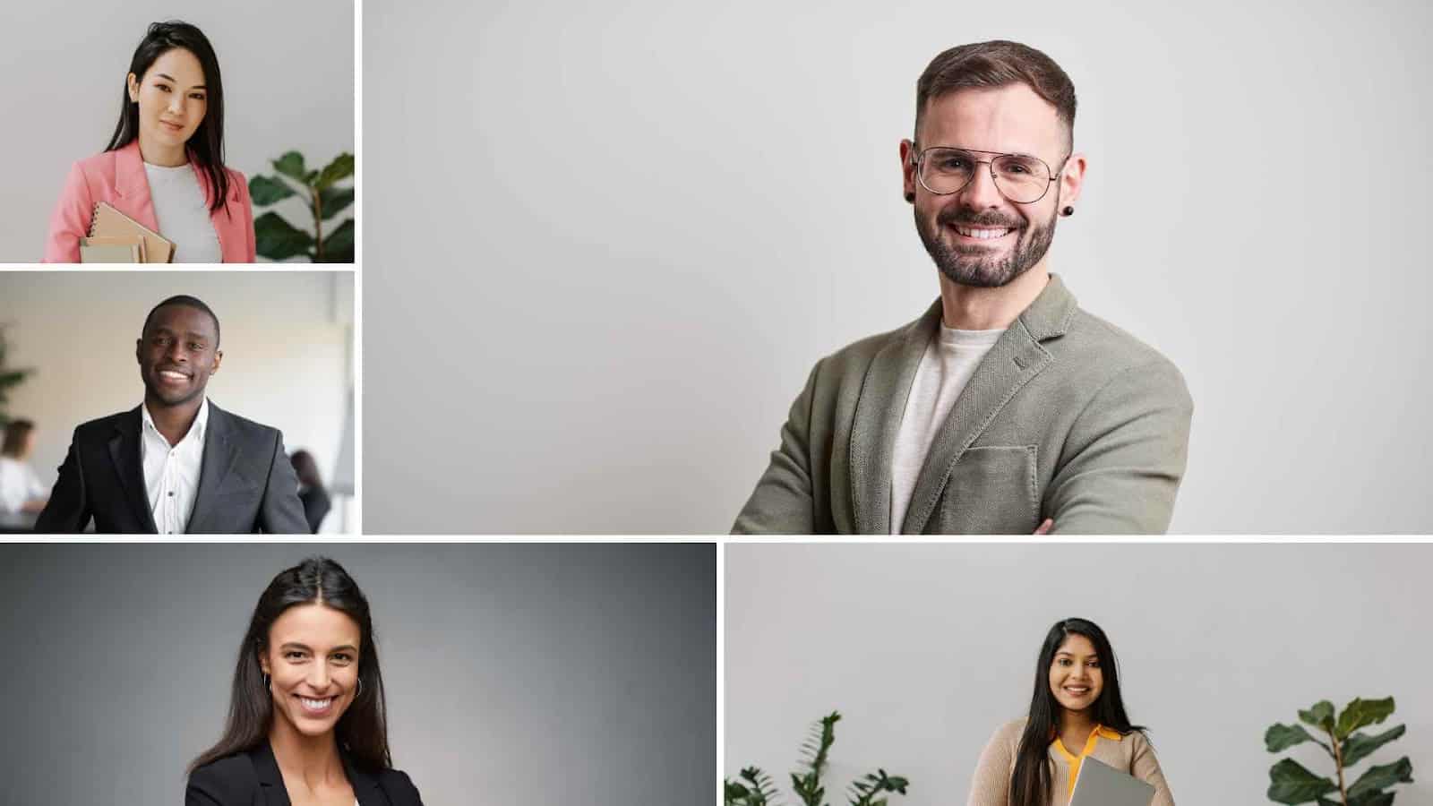 LinkedIn Photo - A collage of five samples of professional headshots 