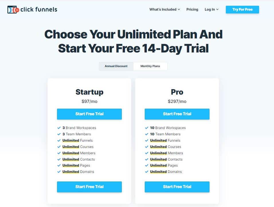 Clickfunnels 2.0 Pricing Plans