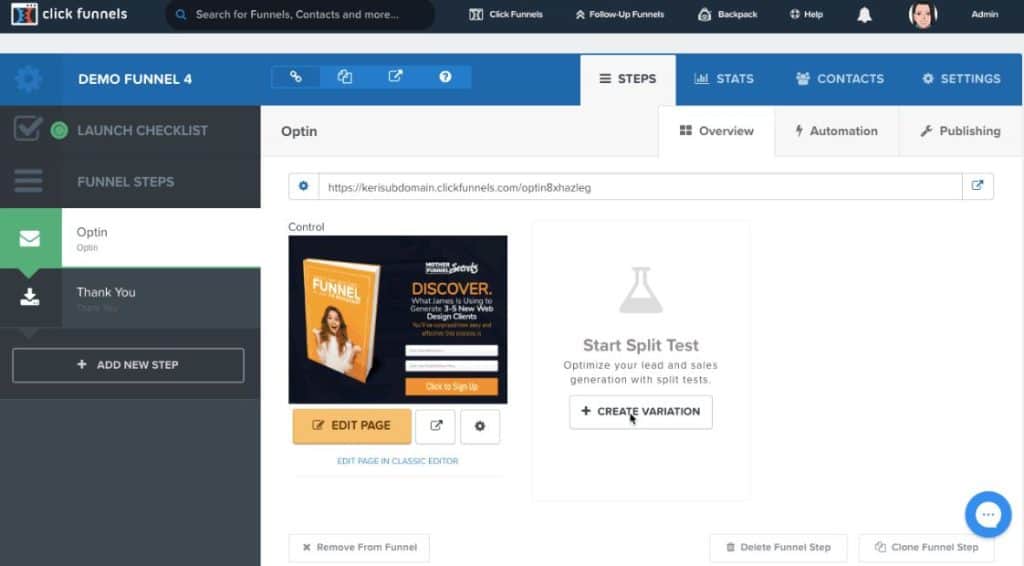 Clickfunnels split testing feature