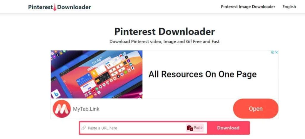 Pinterest Downloader (IO) website dashboard