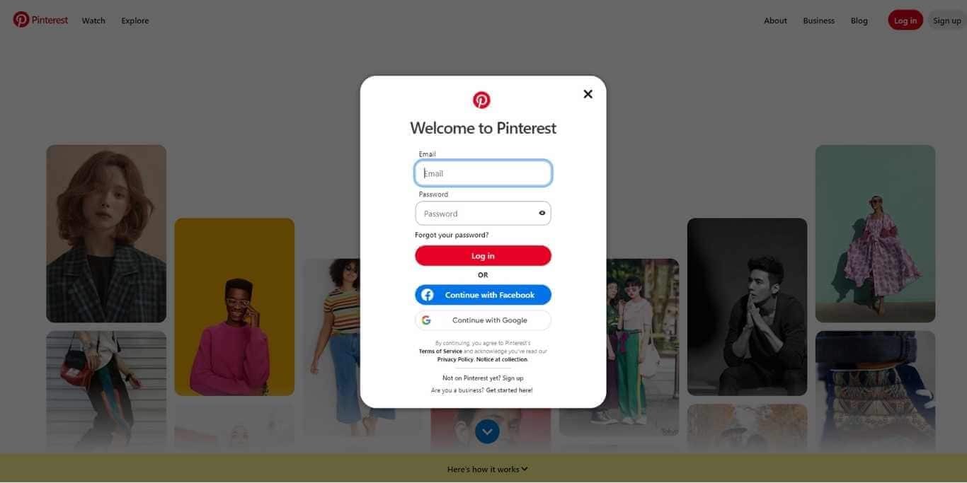 Pinterest Video Downloader- Pinterest login dashboard