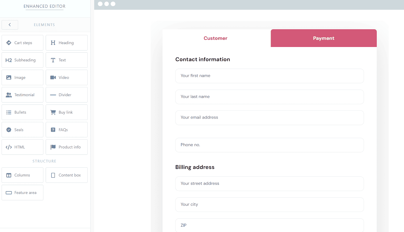 Thrivecart has a drag and drop editor