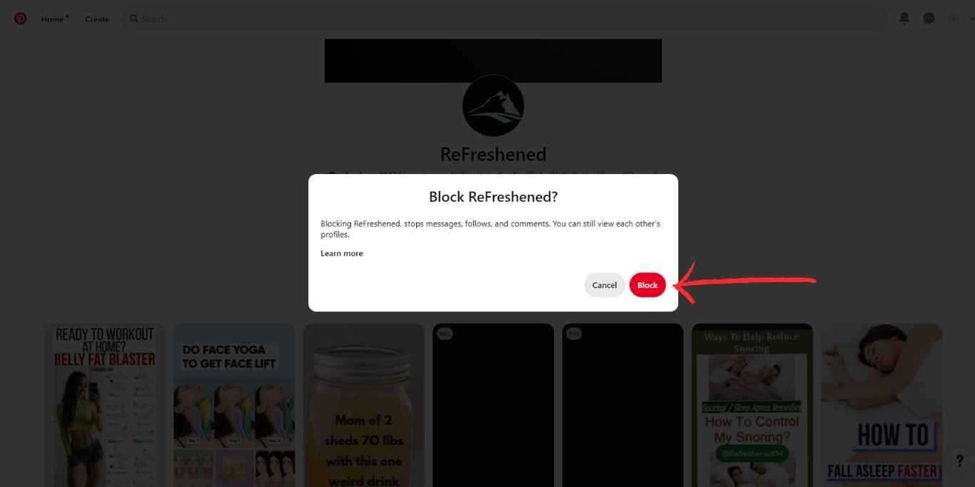 Pinterest confirm to block the profile