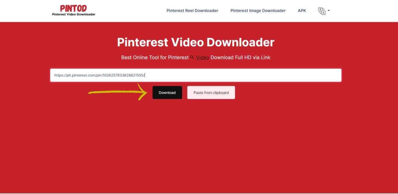 Pintod website with pasted Pinterest URL