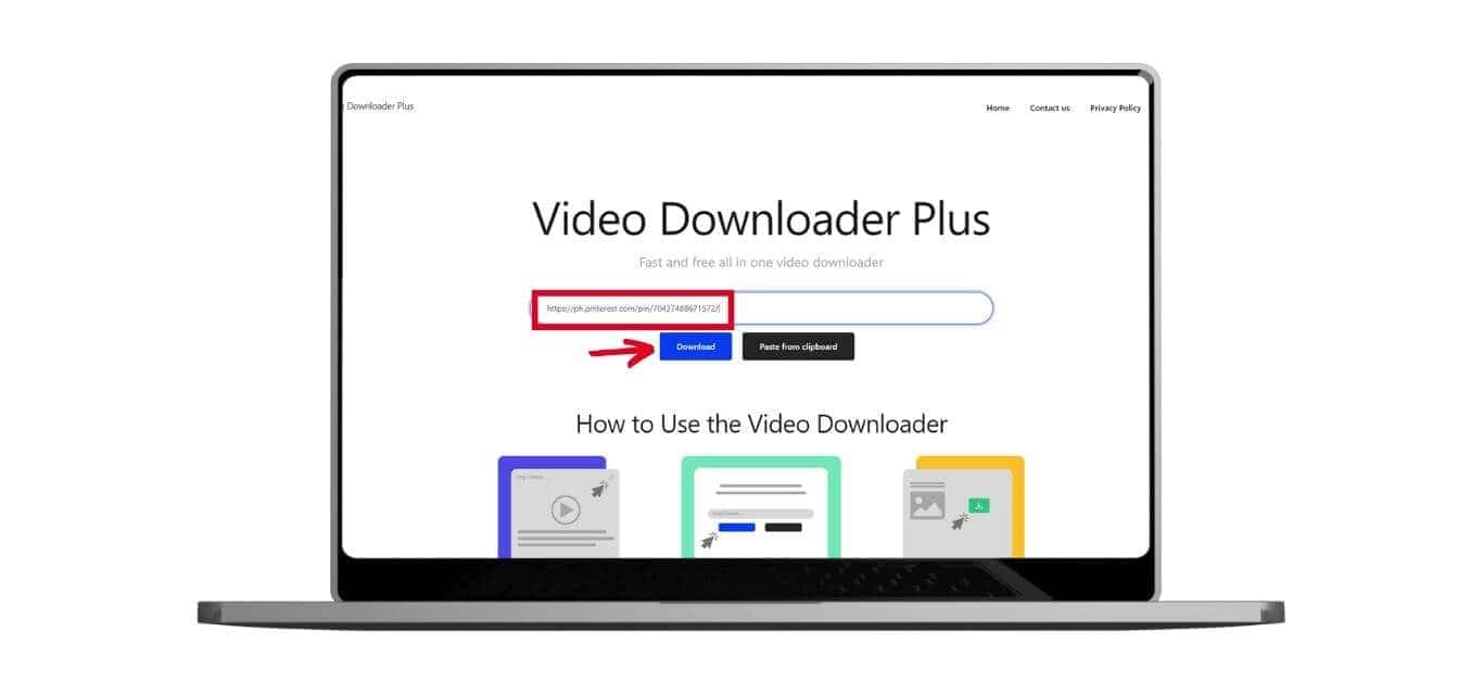 Video Downloader Plus pasted Pinterest link