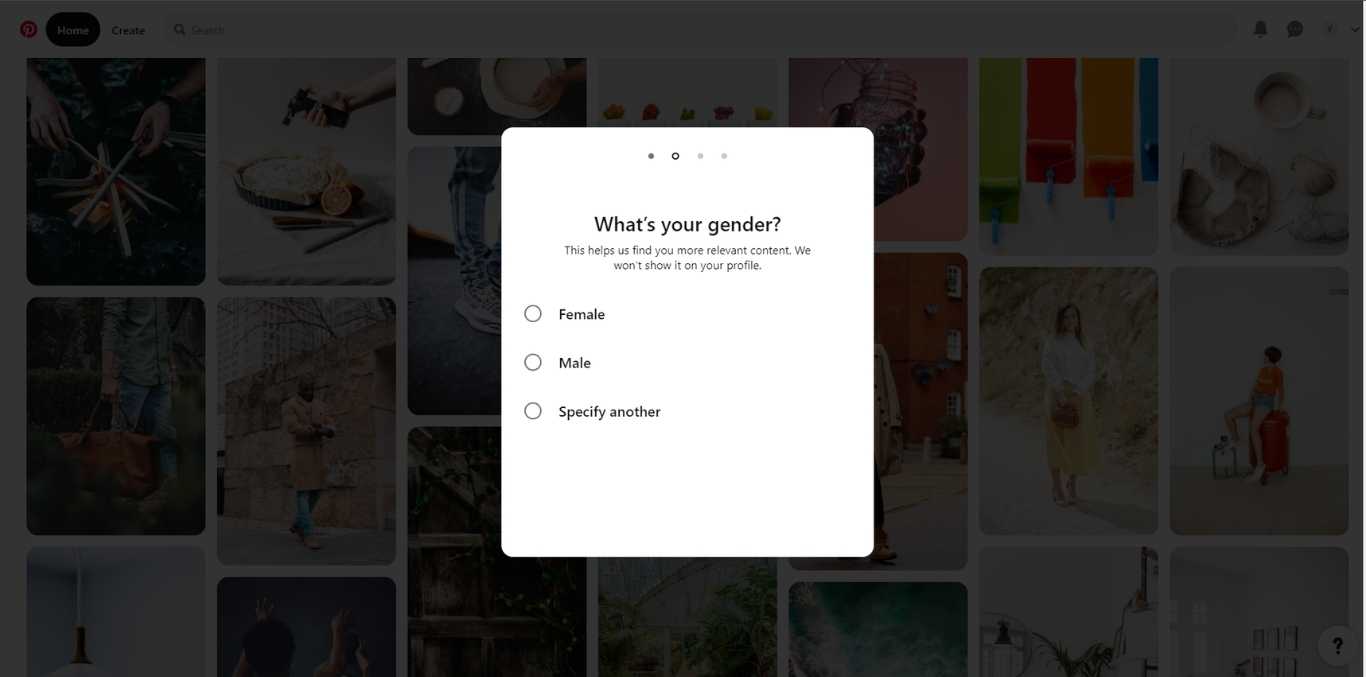 Pinterest asking "What's your gender?"