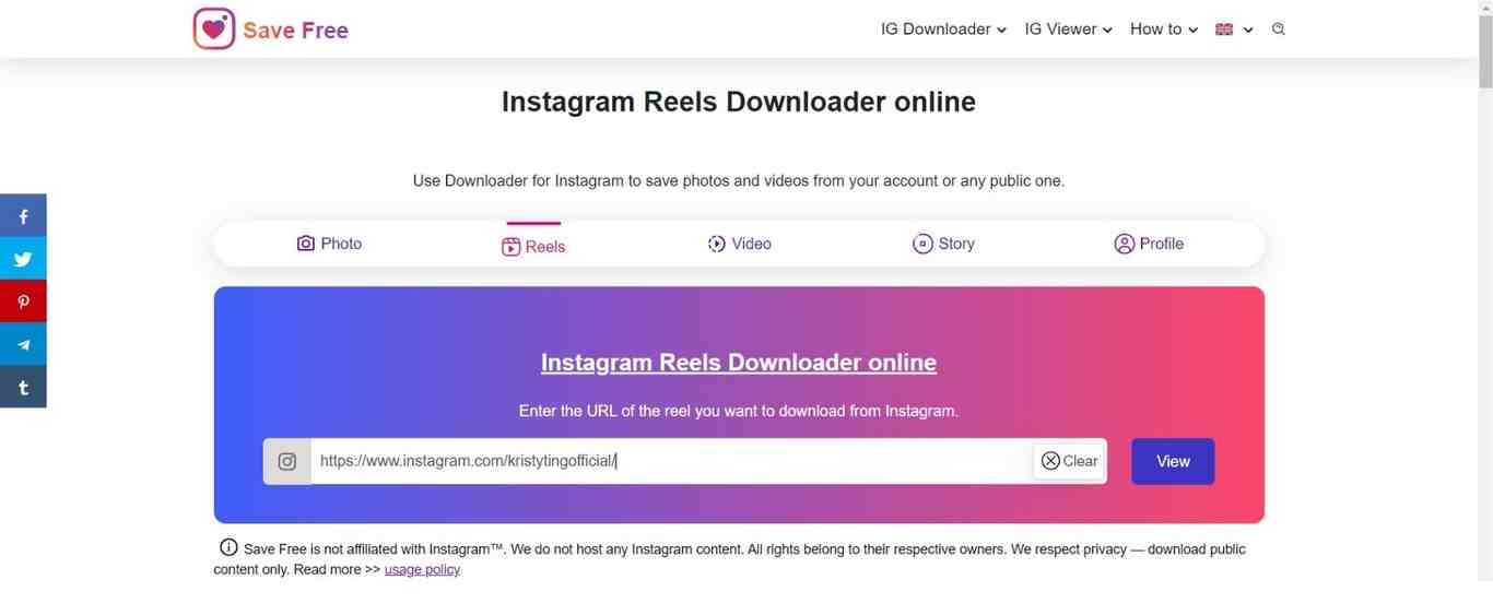 Save Free website reel viewer and downloader