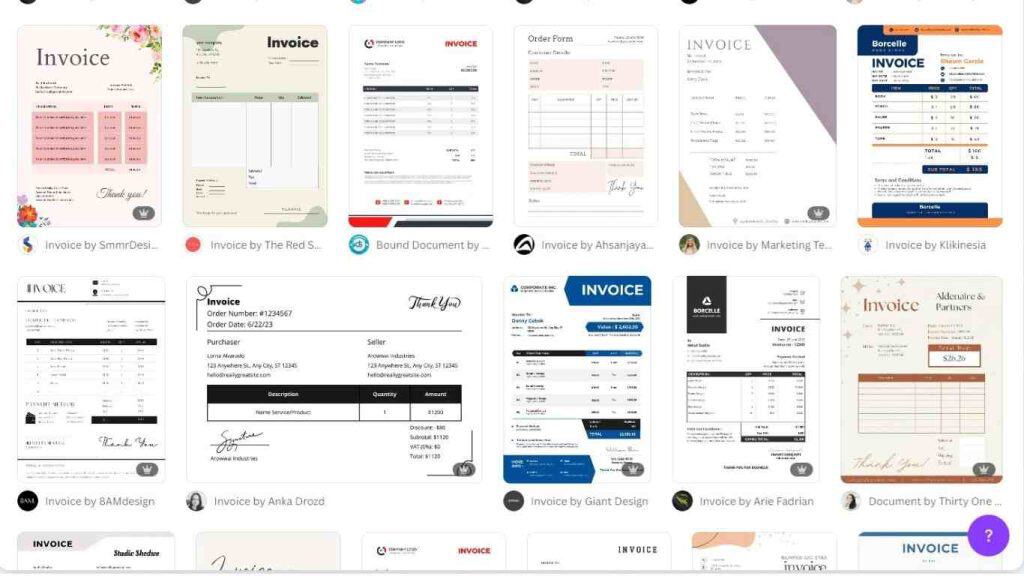 Freelance Invoice Template: Canva different invoice templates