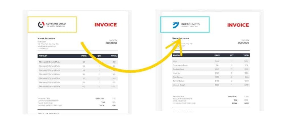 editing the invoice template on Canva