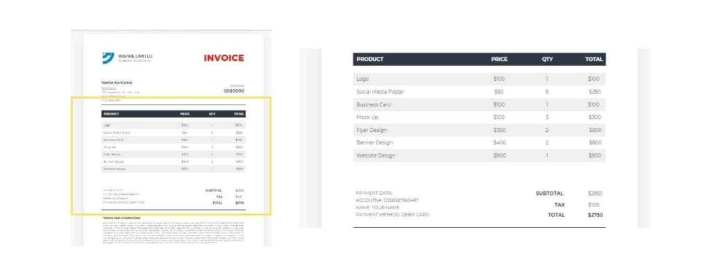 Changing the details of the invoice template on Canva