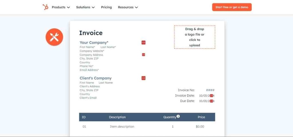 hubspot free invoice template generator