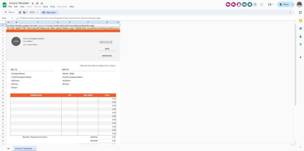 Google sheets/docs free invoice template generator