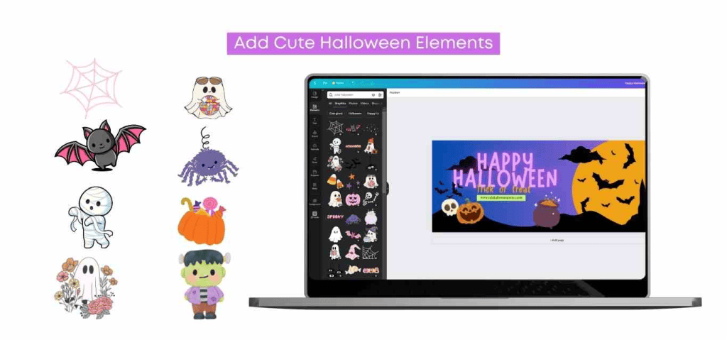 Add cute halloween elements on Canva