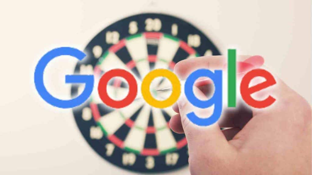 does google lie: A hand throwing a dart at a dartboard with the Google logo overlay.