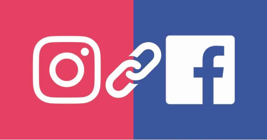 how to share Facebook post to Instagram: Instagram and Facebook logos connected by a link icon.