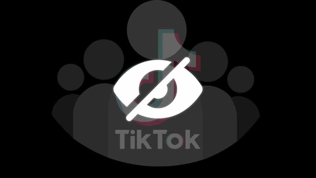 how to hide followers on tiktok: TikTok logo overlayed with an eye icon indicating privacy in black background.