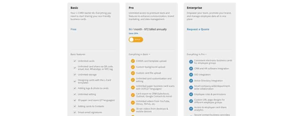 L-Card pricing plan