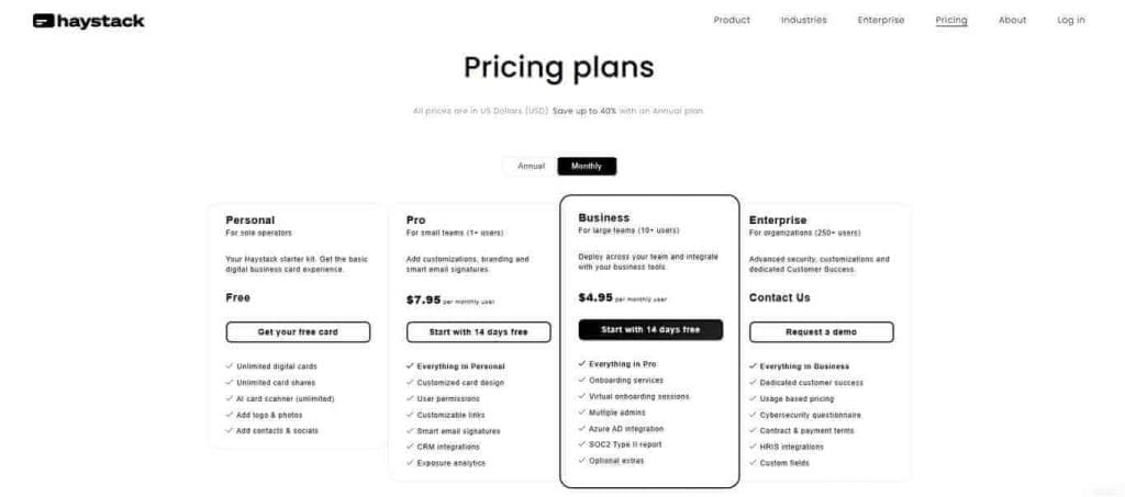 Haystack pricing plan