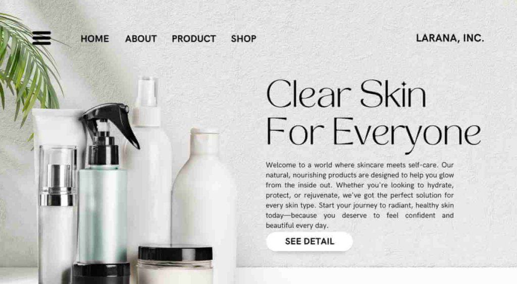 what is copywriting: A sample of a landing page for skin care products