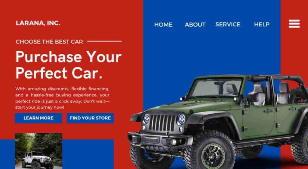 A sales page for car store