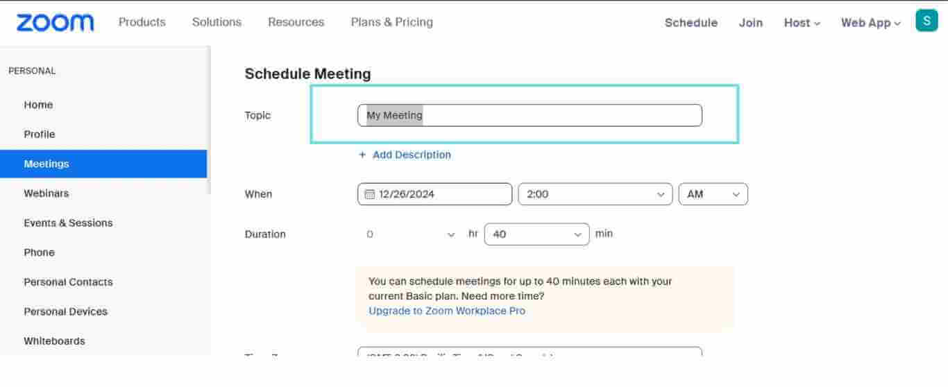 Naming the Zoom meeting