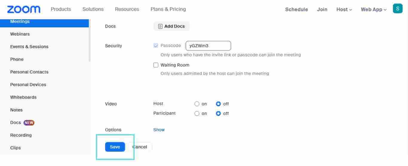 Save your Zoom Meeting Template!