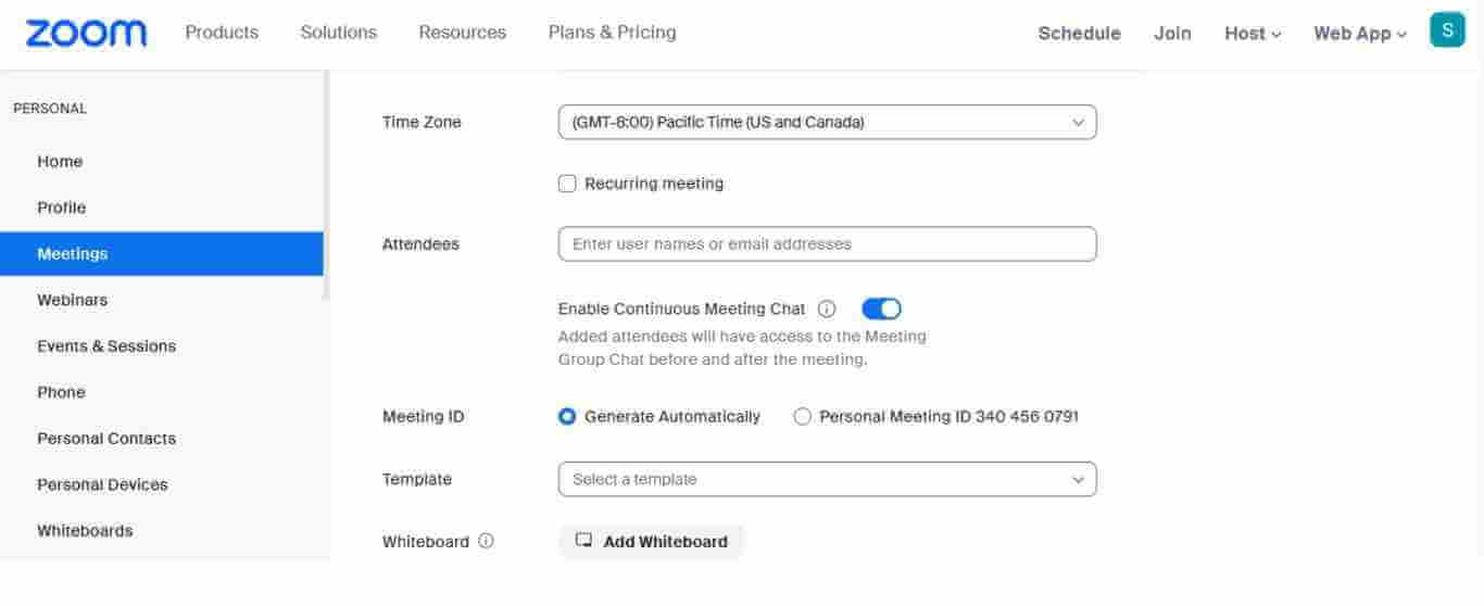 Selecting the Zoom meeting time and specifications