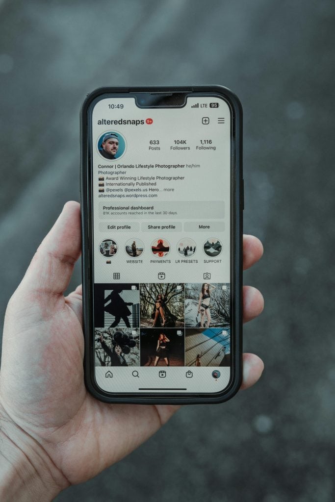 An Instagram influencer's mobile profile page