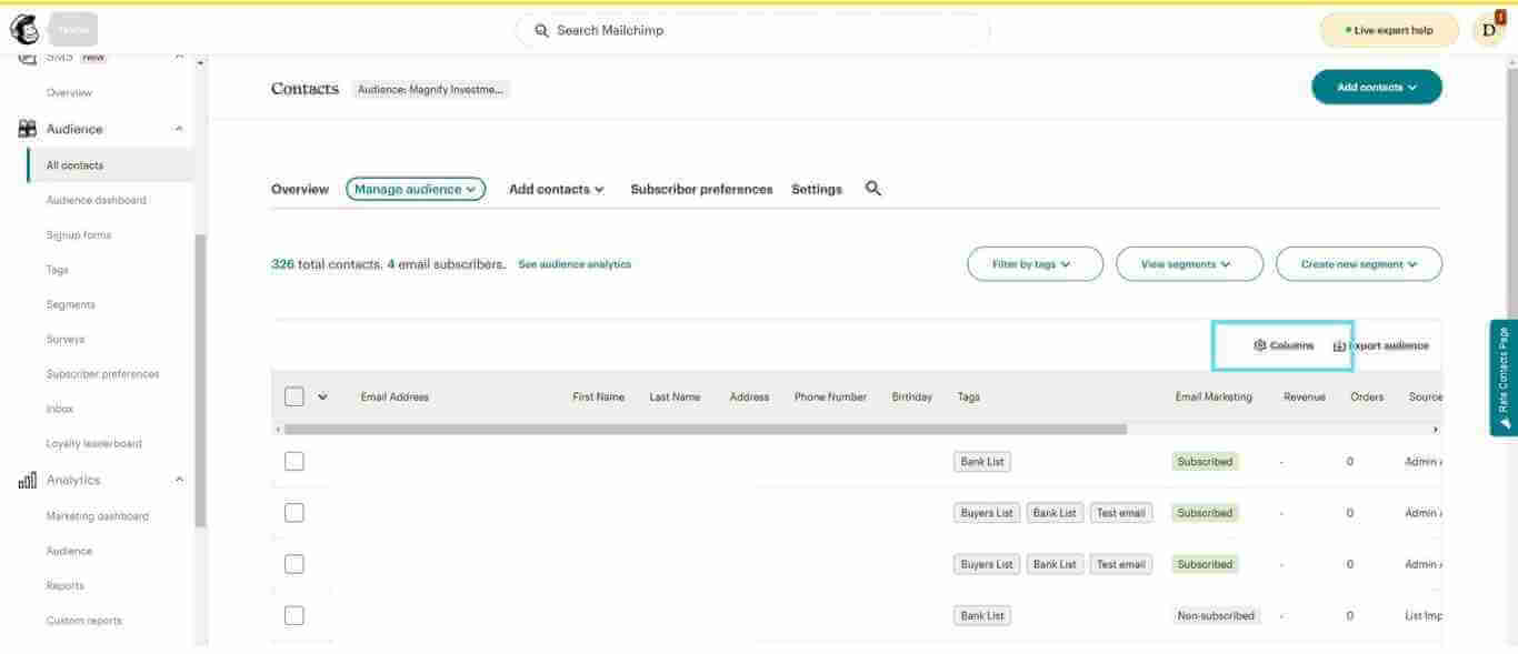 How to export contacts from Mailchimp: Step 2