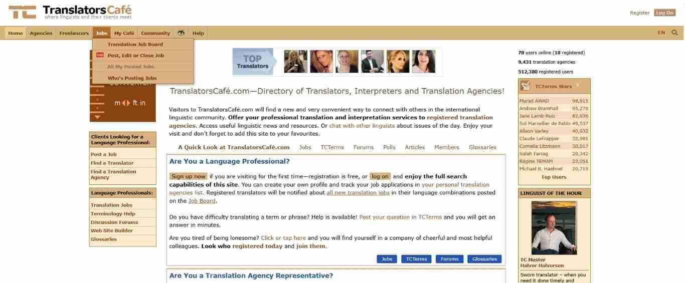 How to become a freelance translator: the TranslatorCafe website page