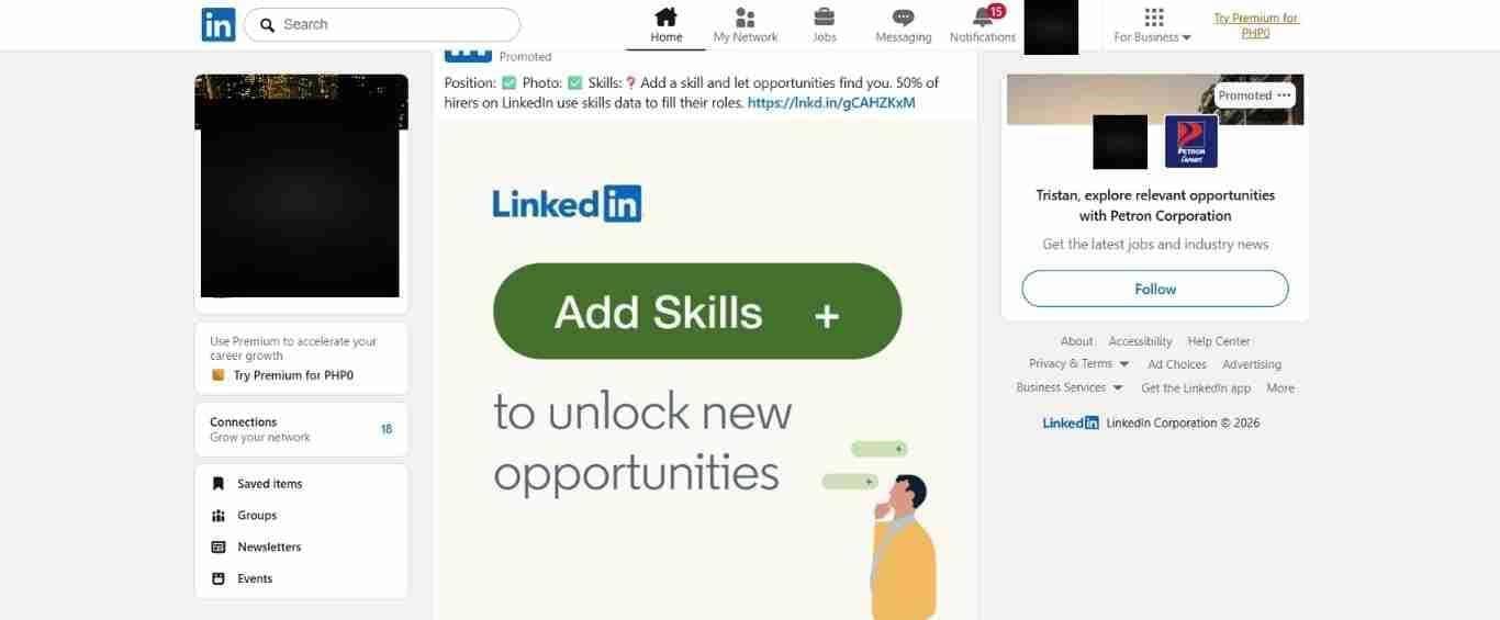 The LinkedIn webpage