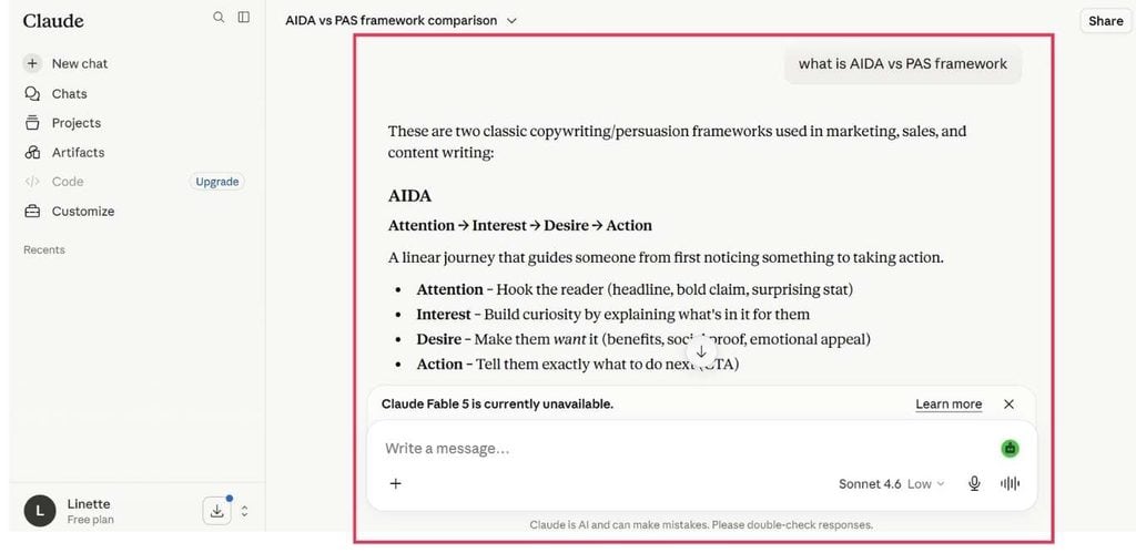 Claude.ai chat interface screenshot
