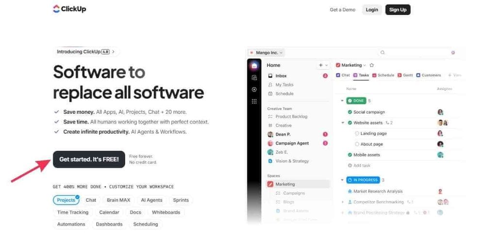 Best Freelancer Tools: ClickUp official website homepage