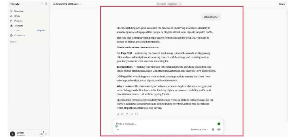 Claude.ai chat interface screenshot